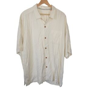 Tommy Bahama 100% Silk Camp Shirt Short Sleeve Mens Cream  XXL has small‎ spot